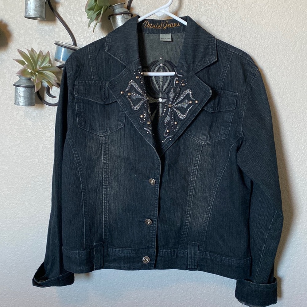 DANIEL JEANS Medium Embellished Denim  Jacket (dark denim…almost black in color)